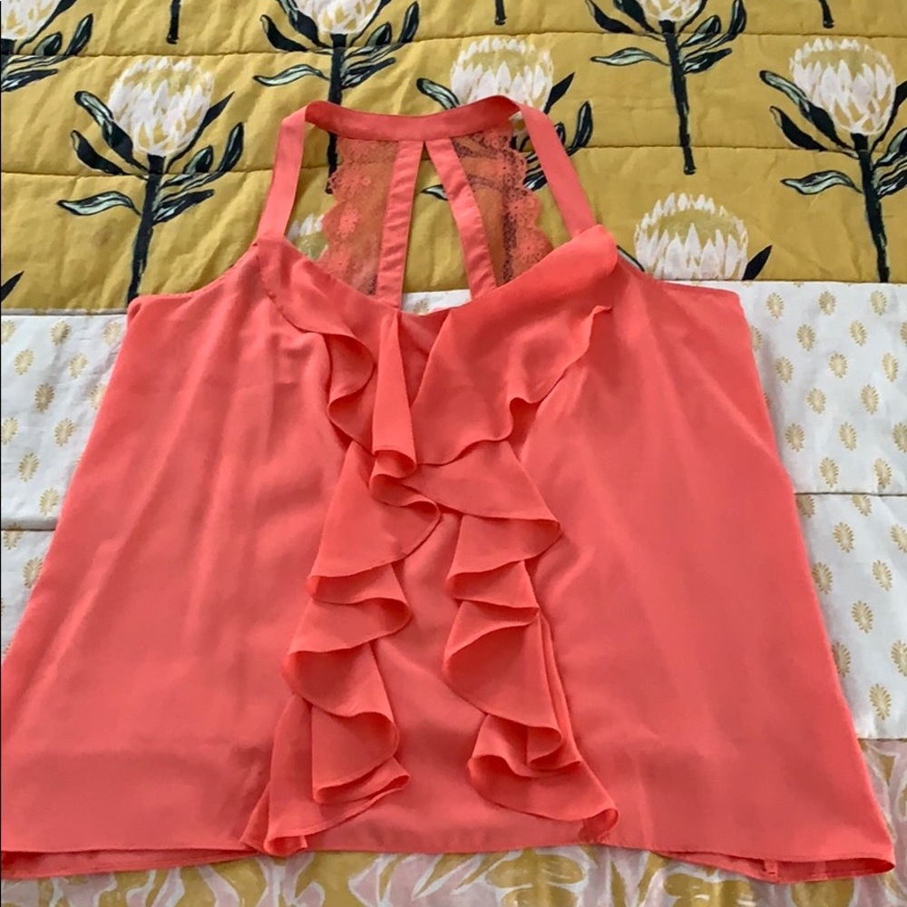 Coral blouse with lace halter